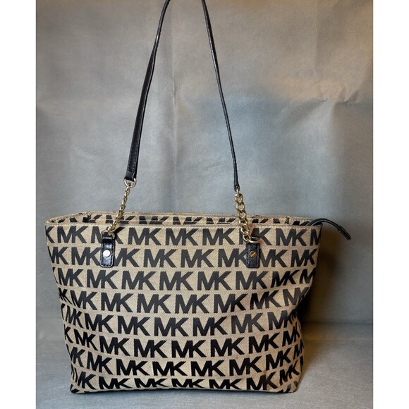 Michael Kors Jet Set Signature Tote Bag With MK Logo Print & Gold Hardware - Picture 1 of 10